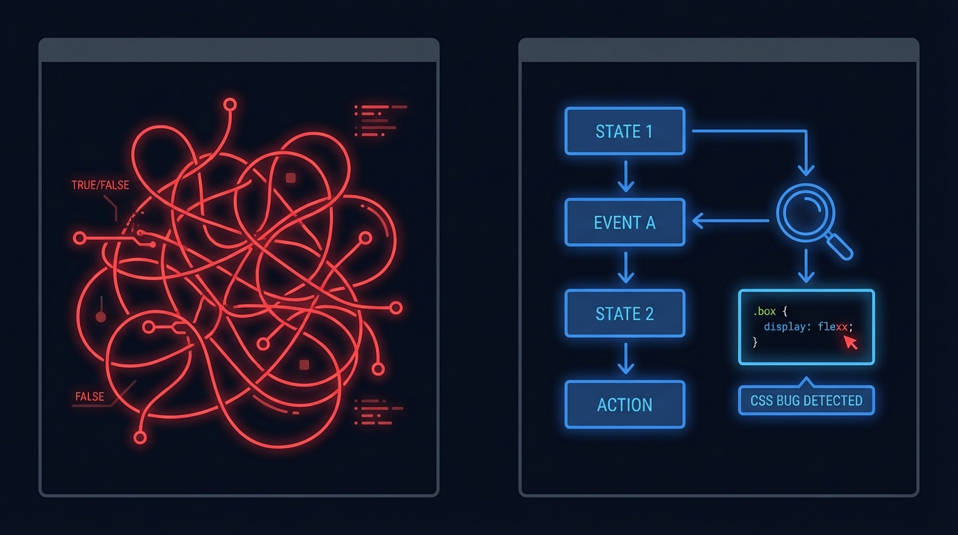 useState 5개면 버그 32개: FSM 상태 설계, 폰트 1ms, CSS 제로데이가 말하는 것