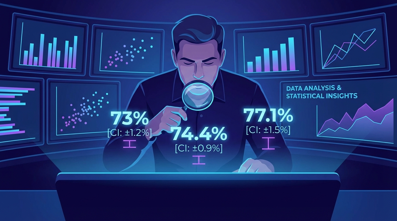 74.4%, 77.1%, 73% — 그 숫자에 신뢰구간을 붙여본 적 있나요?