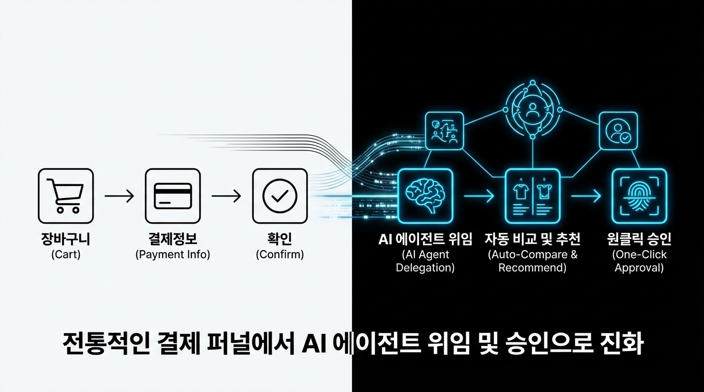 에이전트 결제 퍼널 설계: ‘검색→장바구니→결제’가 ‘위임→승인’으로 바뀐다